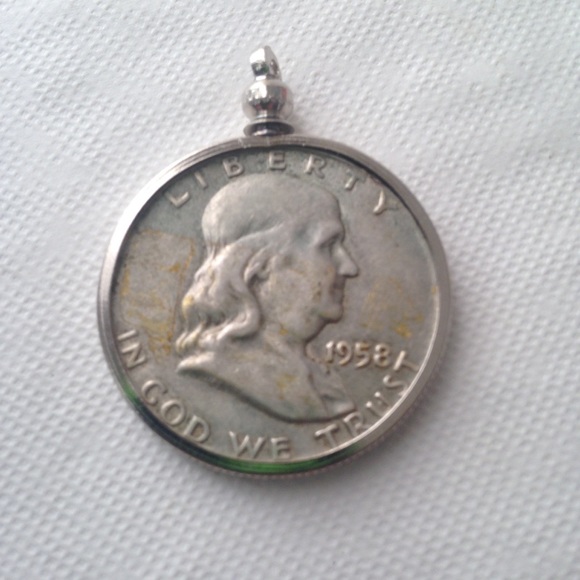 1958 Silver Half Dollar Coin, 18in 925 Chain - Picture 6 of 8